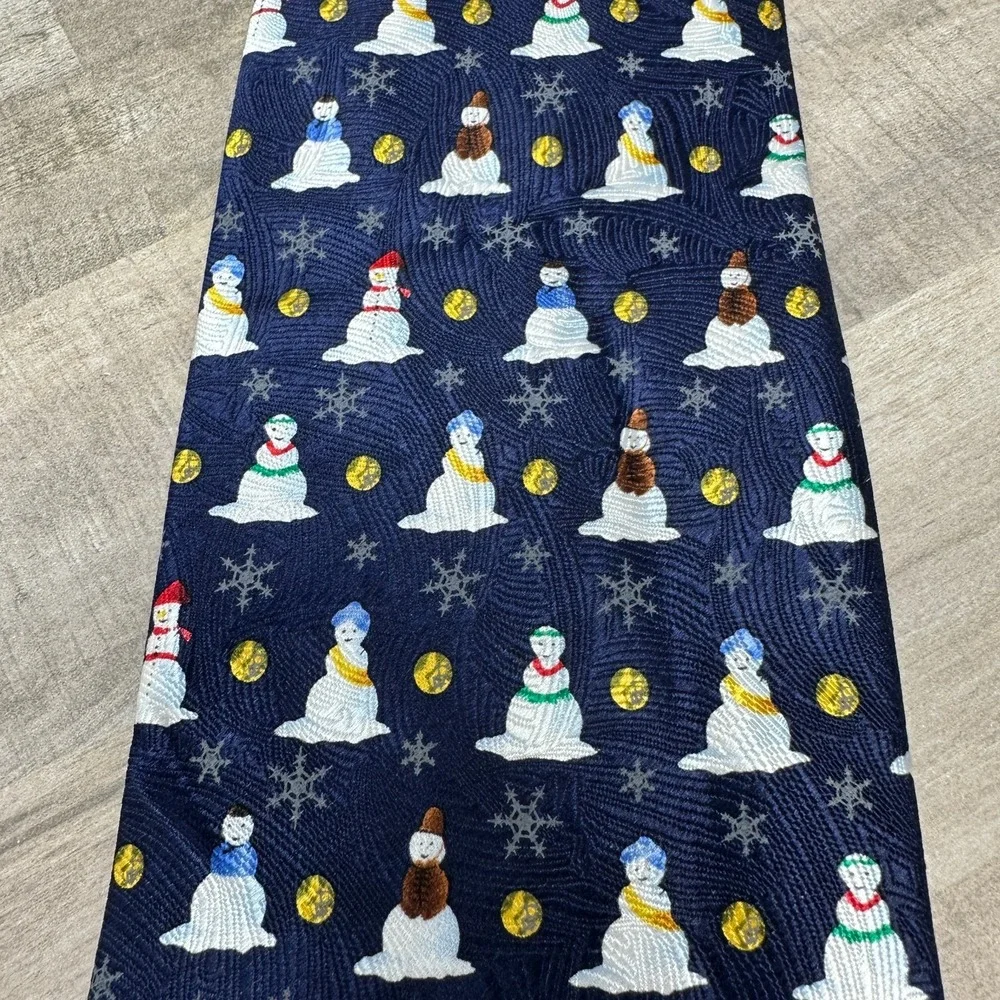 Alfanso‎ Laporta Men's Snowman Tie 100% Silk Navy Christmas Holiday 60in